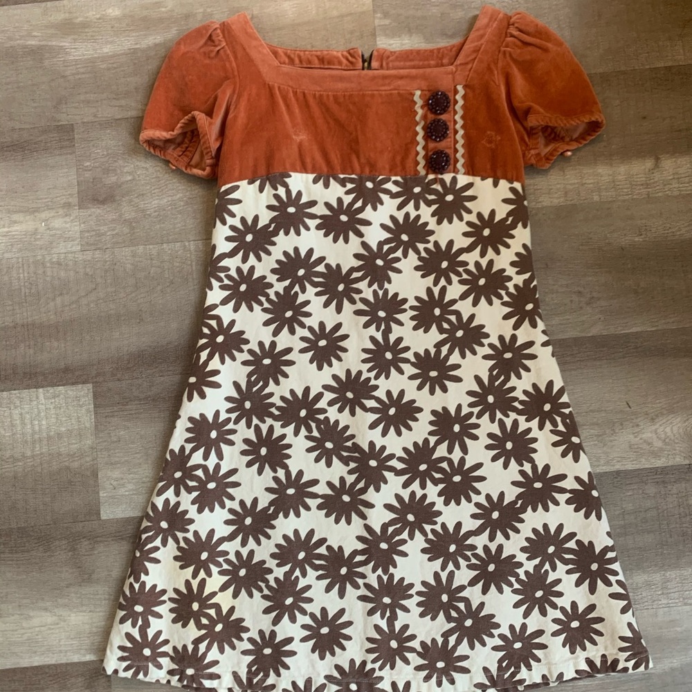 Vintage brown floral cap sleeve mini dress